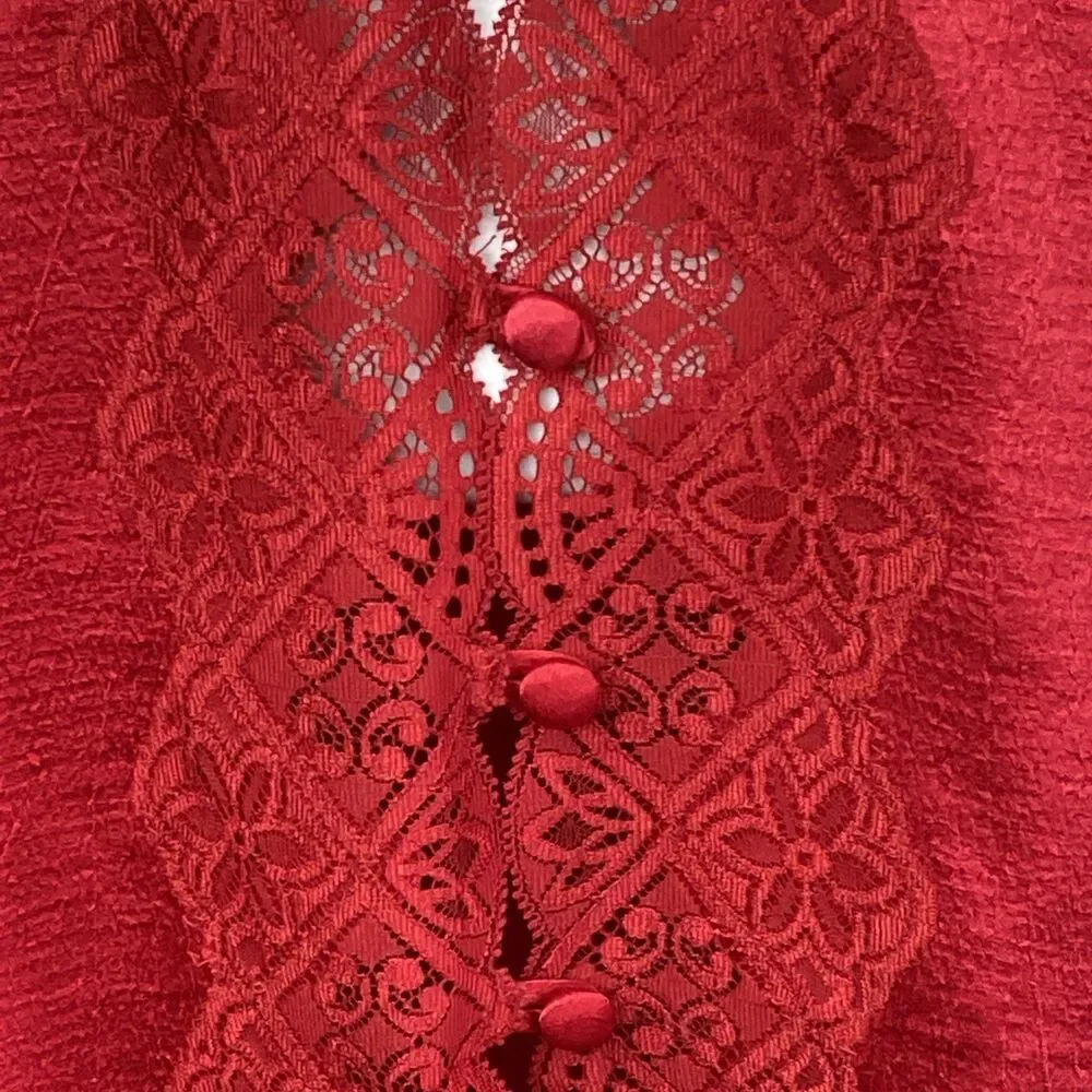 Vintage Victoria’s Secret Gold Label Red Pajama Set L/S Satin Pants Sz Large